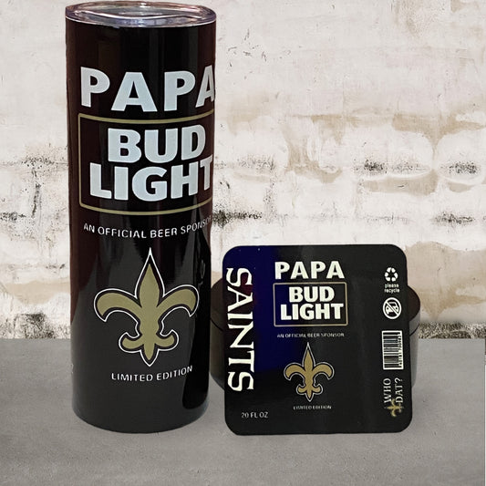 Saints Bud Light Tumbler and Drink Costers